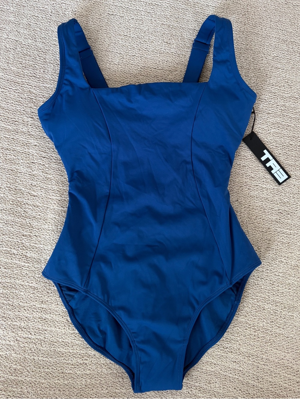 TA3 Squarey one piece swimsuit navy blue corset snatched Shapeware medium short